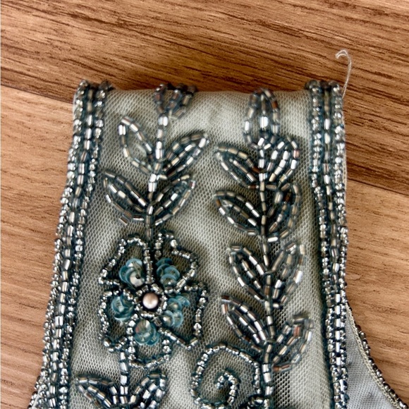 Pisarro Nights Beaded Mesh Gown Size 8 Sleeveless Smoky Gray - Picture 8 of 12